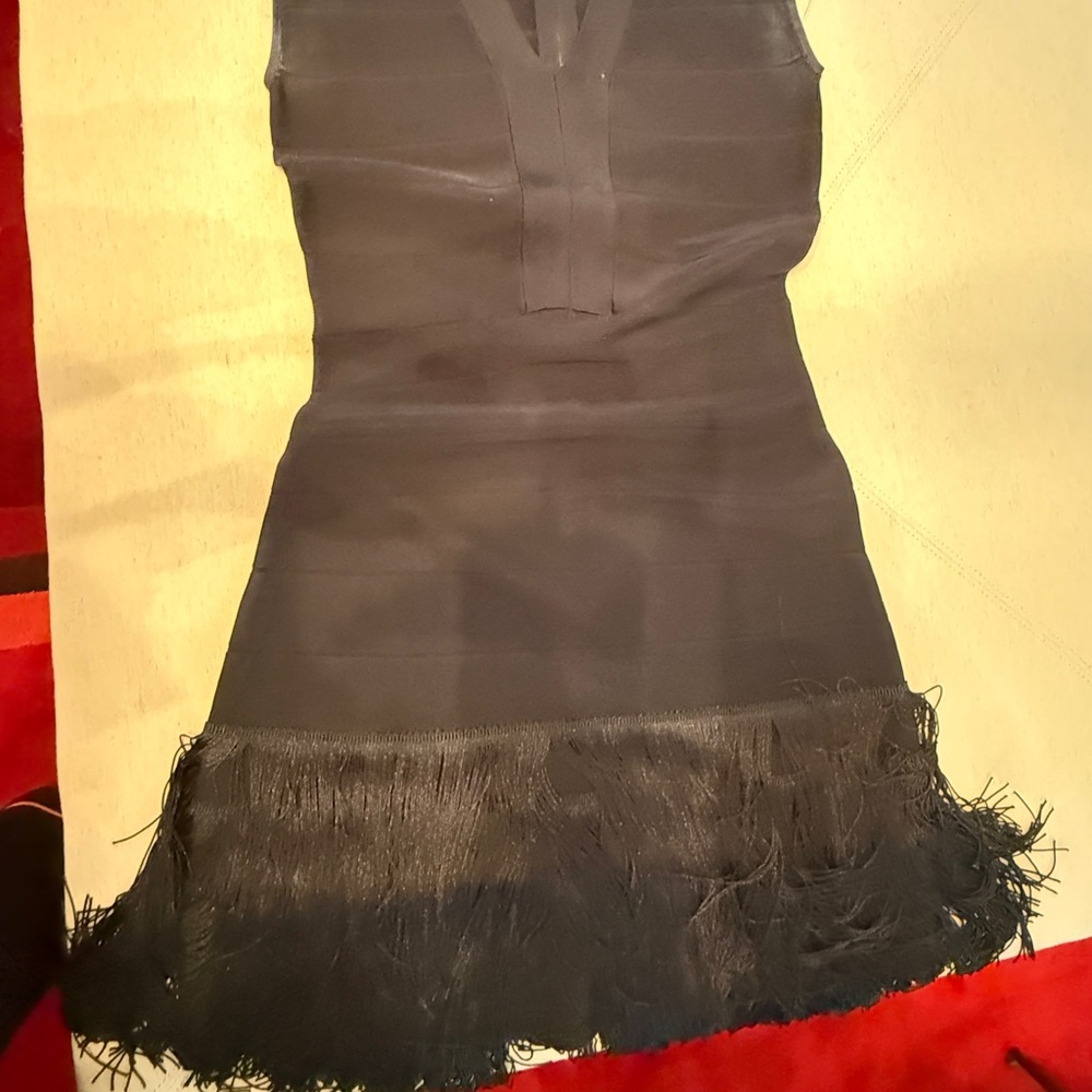 Venus Bandage Black Fringe Cocktail Dress - Sz 8 / EUR 40 - Picture 3 of 12